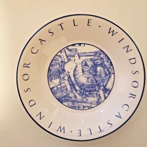 Vintage Windsor Castle Dish Blue White HR Queen Fine Bone China for Trinket Ring